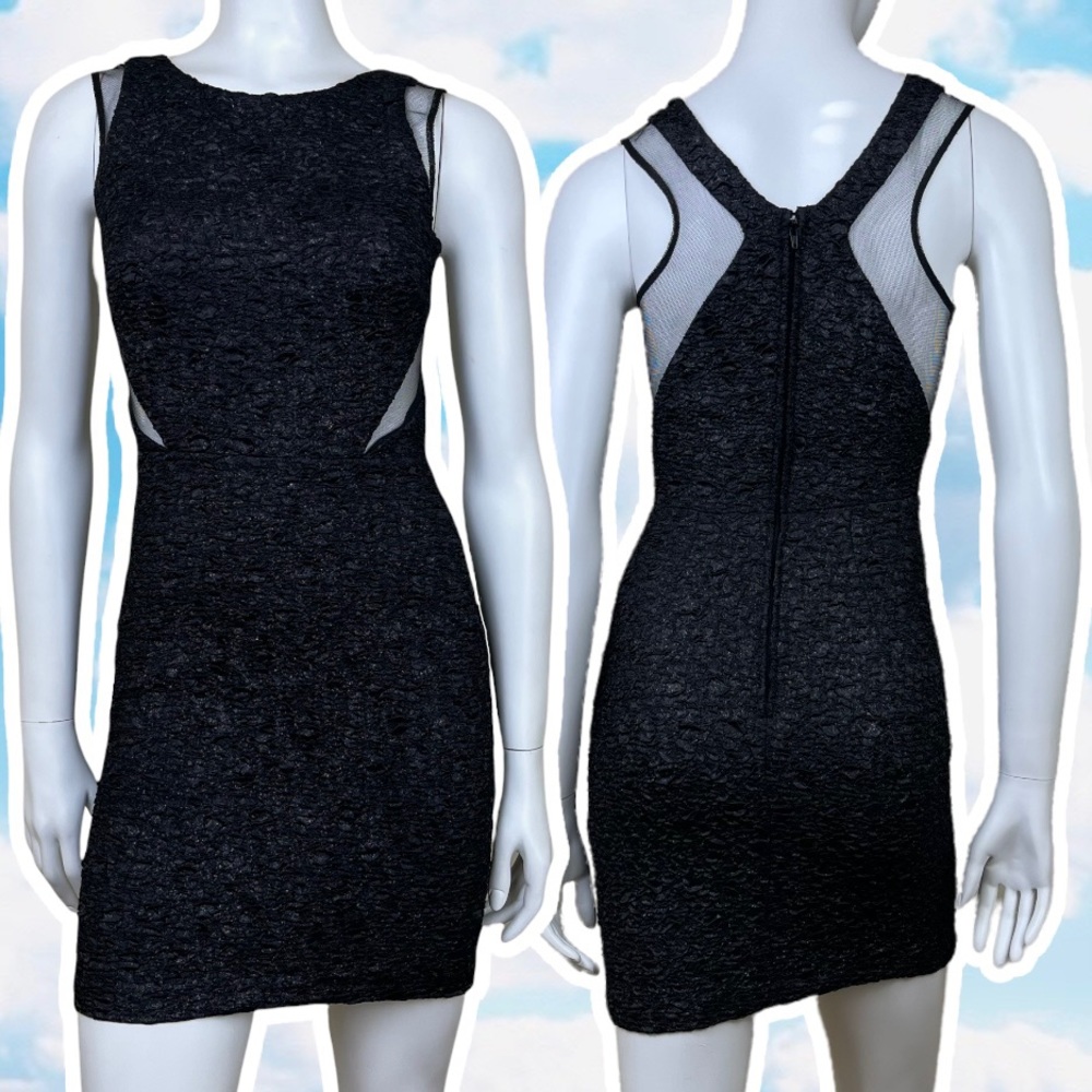 HAILEY LOGAN BY ADRIANNA PAPELL Illusion Mesh Cutout Crinkle Bodycon Mini Dress